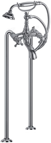 F5084/4CR Floor mounted bath tap on risers with shower set